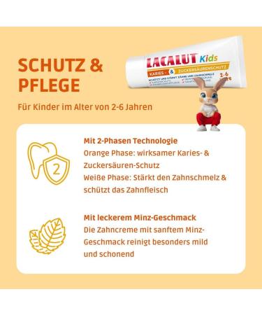  Lacalut Lacalut Kids 2-6 years 55 ml Children's toothpaste with highly effective protection against cavities and sugar acid Toothpaste with bi-phase technology and vitamins A and E - Buy Online on GoSupps.com