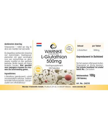L-Glutathione 500mg - 100 tablets - Vegan - Reduced form | Warnke Vitalstoffe - Quality from German pharmacies - Buy Online on GoSupps.com