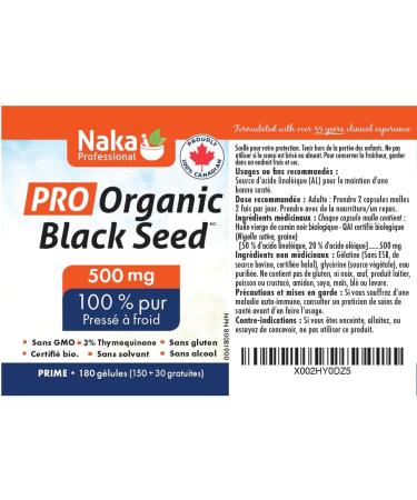 Naka PRO ORGANIC Black Cumin Seed Oil Super BONUS SIZE - 180 Softgels (150 + 30 FREE) 500 mg 100% Cold Pressed with Thymoquinone solvent free alcohol free non Irradiated GMO free - Buy Online on GoSupps.com