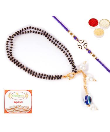 Ghasitaram Gifts Rakhis Online - Rakhi for Brother-MJ-2 Bhaiya Bhabhi Rakhi with 200 GMS of Kaju katli Rakhi Set with 200 gms of Kaju katli