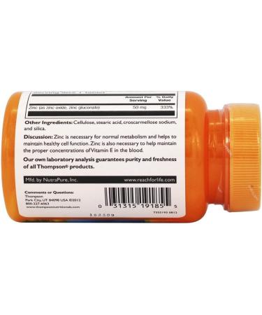 Thompson Zinc 50 mg - 60 Tablets for Immune Support & Wellness - Buy Online on GoSupps.com