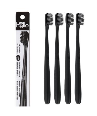hello Charcoal Soft Toothbrush with Activated Charcoal from Sustainable Bamboo BPA- Free Made from Plant-Based Materials 4 Pack Charcoal 4pk
