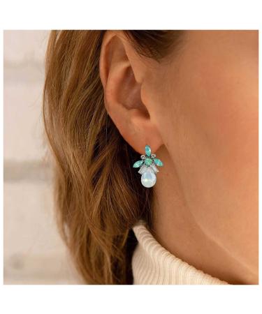 Vintage Teardrop Crystal Earrings Cz Flower Drop Stud Earrings Rhinestone Oval Earrings Petal Cz Earrings Jewelry for Women and Girls