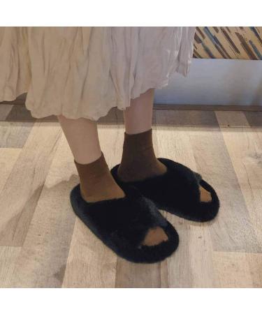 Fluffy Sliders Womens Furry and Fluffy Slippers for Women Indoor Slippers Autumn Winter Plush Flat Shoes for Women House Slippers for Indoor Outdoor Fashion Sandals (C 24.5CM) - Buy Online on GoSupps.com