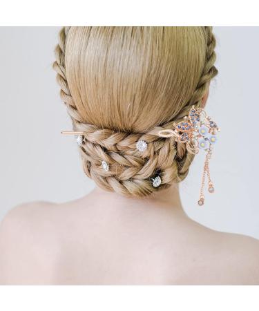 Chinese Hair Pin Shiny Tassel Rhinestone Chinese Hair Stick Flower Hair Clips Fashion Hair Stick Hair Accessories Chinese Style Hair Sticks for Decorative Hair Solid Hairstyle for Women Girls - Buy Online on GoSupps.com