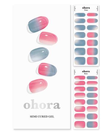 ohora Semi Cured Gel Nail Strips (N Sharky) - Works with Any Nail Lamps, Salon-Quality, Long Lasting, Easy to Apply & Remove - Includes 2 Prep Pads, Nail File & Wooden Stick - Pink