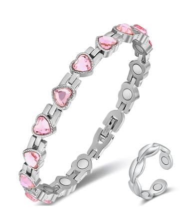 Vicmag Lymphatic Drainage Magnetic Bracelets for Women Lymph Drainage Titanium Steel Brazaletes Ultra Strength Magnetic Adjustable with Removal Tool and Gift Box (Pink Heart Crystal) - Buy Online on GoSupps.com