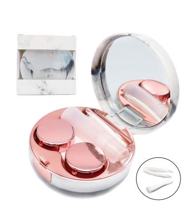 Contact Lens Case, Portable Cute Eye Contacts Colored Lenses Remover Tool Kit with Mirror for Travel (Rose Gold)