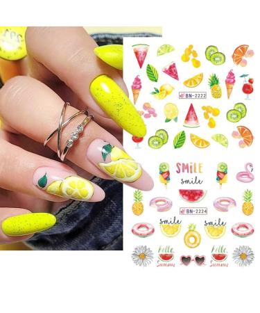 Fruit Lemon Watermelon Nail Stickers - Tropical Summer Nail Art Decals for Women and Girls - Buy Online on GoSupps.com