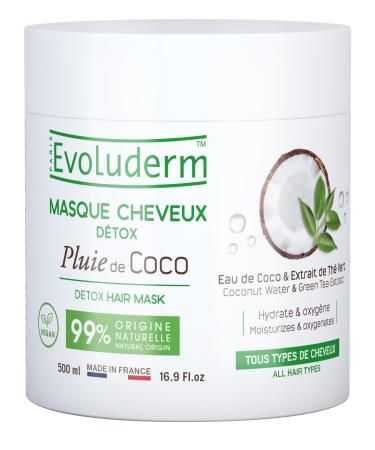 Evoluderm EVOLUDERM - Coconut Rain Detox Hair Mask - 500ml - 99% Natural Origin - Vegan - Made in France