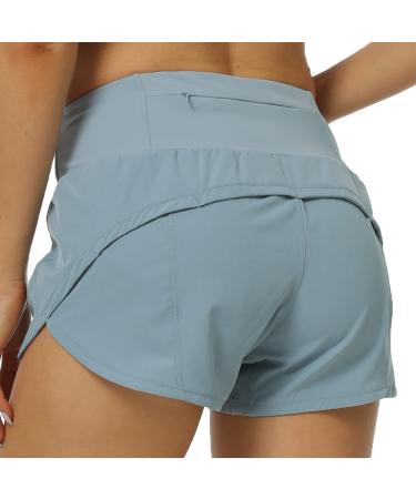 Kcutteyg Running Shorts for Women with Liner High Waisted Lightweight Womens Workout Shorts with Back Pocket- 4" X-Large Denim Blue