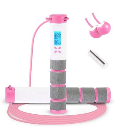 Jump Rope, Digital Weighted Handle Workout Jumping Rope with Calorie Counter for Training Fitness, Adjustable Exercise Speed Skipping Rope for Men, Women, Kids, Girls Pink
