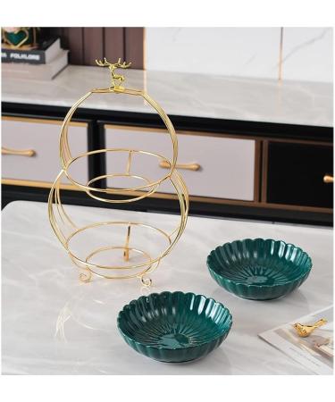 Fruit Basket Bowl Ceramics Fruit Plate 2-Tier Fruit Bowl Dessert Fruits Candy Food Display for Kitchen Countertop Bread Snacks Green - Buy Online on GoSupps.com