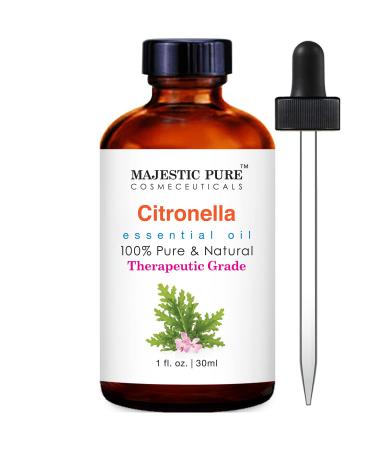 MAJESTIC PURE Citronella Essential Oil, Therapeutic Grade, Pure and Natural, for Aromatherapy, Massage, Topical & Household Uses, 1 fl oz