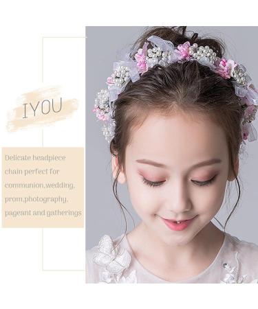 Iyou Princess Pearl Headdress | Pink Flower Headband & Crystal Bride Wedding Hair Accessories | Holy Communion Tiaras for Flower Girls - Buy Online on GoSupps.com