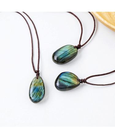 5 Pcs Spiritual Labradorite Necklace - Raw Stone Pendants Necklace for Men Women Healing Gemstone Waterdrop Shape Moonstone Spiritual Stone Pendant Dobooo - Buy Online on GoSupps.com