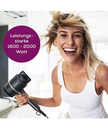 Beurer HC 35 Compact Hair Dryer - 1600-2000 Watts Ion Function for Shiny Hair Includes Styling Nozzle Black/Ros - International Shipping Available - Buy Online on GoSupps.com