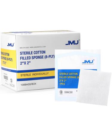 JMU Cotton Gauze Pads 2x2 Sterile Individually Wrapped  100pcs  8-ply Woven Gauze Sponges  Nonstick Dental Gauze Pads for Wounds Bulk 2 x 2 100pcs