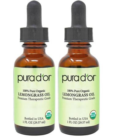 Mountain TOP Organic Lemongrass Essential Oil with Glass Dropper - USDA Certified 100% Pure Premium Therapeutic Grade Diffuser Oil for Aromatherapy Relaxation Soothing Massage Refreshing Feeling 1 Fl Oz (Pack of 2)