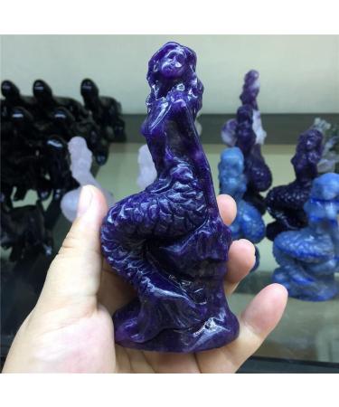 Crystal Rough 1pcs Natural Purple Cloud Mother Stone Crystal Stone Hand-Carved Lovely Mermaid Home Decoration Crafts (Color: 105MM Size: 1PCS) - Buy Online on GoSupps.com