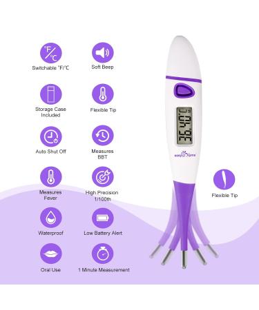 Easy Home Digital Basal Body Thermometer: Oral Ovulation Tracking Thermometer 1/100th Degree High Precision - Accurate BBT Fertility Temperature Thermometer with Premom App | EBT-018 Purple - Buy Online on GoSupps.com