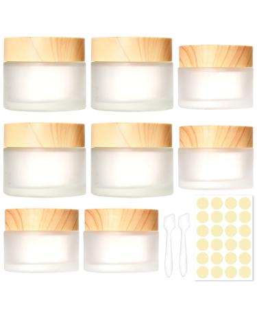 Piwosgol 8 pieces of glass jar 30ml 50ml empty cans small cream can empty can clear crucible cream container with lid made of wood grain matted glass pots for cosmetics lip balm lotion creams - Buy Online on GoSupps.com