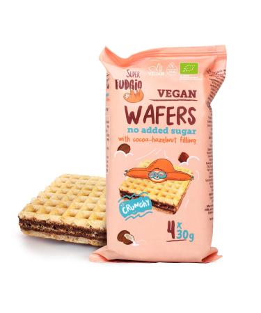 SUPER FUDGiO SUPER FUDGiO Organic waffles with cocoa and hazelnut cream without sugar or palm oil | Vegan snack without added sugar 4 x 30g (120g (1 piece)