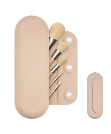 Silicone Makeup Brush Holder Travel Makeup Brush Bag Anti-fall Off Magnetic Closure Cosmetic Bag Travel Makeup Brush Storage Bag Khaki