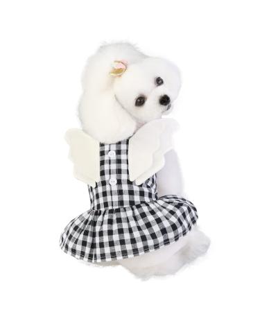 Barrageon dogs Kneid sweet princess rock clothing cat puppy for small medium-sized bow knot summer clothes dog cat pet (grid black-S) back length: 20 cm grid- black