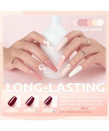 54W Gellen Gel Nail Polish Kit with UV LED Light, 6 Nude Colors, Top Base Coat, Nail Art Decorations, Manicure Tools - All-in-One Manicure Kit in Gentle Nudes Blush Tones - Buy Online on GoSupps.com