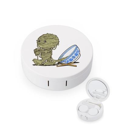 Lamian Noodles Cute Contact Lens Case Travel Portable Round Contact Storage Box Kit with Mirror for Daily Outdoor