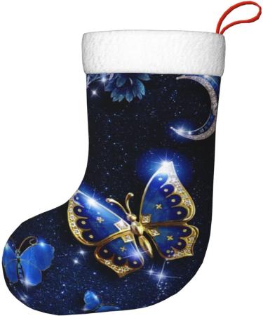 Shop Ffexs Blue Butterfly Velvet Christmas Socks - Perfect Holiday Gifts | One Size - Buy Online on GoSupps.com