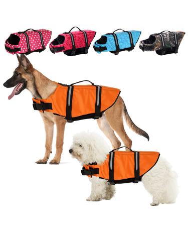 Dog Life Vests, Dog Life Jacket with Rescue Handle Dog Floatation Vest for Medium/Small/Large Dogs Orange XXS XX-Small Orange