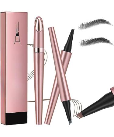 Magic Eyebrow Pencil - 2024 New 3D Waterproof Microblading Eyebrow Pencil Contouring Pen - Natural Long-Lasting Fine Stroke Microblading 4 Tip Eyebrow Pencil (Black+Grey)