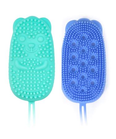 Silicone Sponge Bath Body Brush 2 in 1 Shower Exfoliator Brush Skin Massage Scrubber Face cleaning Hair with A Replacement Core Suitable for Wet or Dry Women Men Baby. (2 Pack)