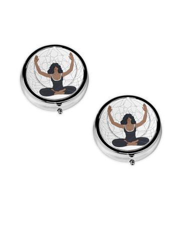 Yoga Meditation Printed Mini Round Pill Box Pill Box 3 Compartment Medicine Pill Case Pill Organizer Travel Pillbox Portable Pill Box for Pocket Home Office Use