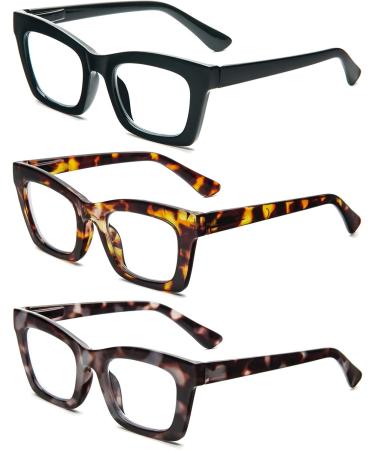 MMOWW Oversized Reading Glasses for Women - Blue Light Blocking Computer Glasses 3 Piece Set Square Frame Stylish Readers in Black Tortoise & Gray-Blue Tortoise (2.5x) - Buy Online on GoSupps.com