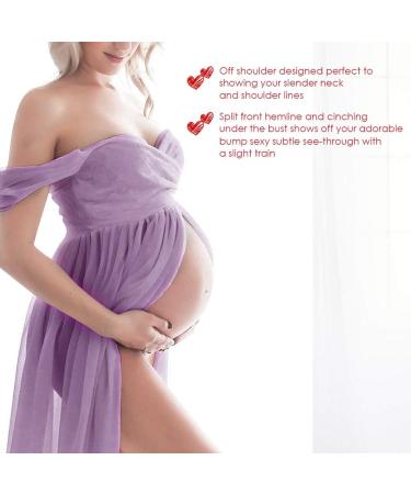FEOYA Maxi Maternity Dress Chiffon Lace Strapless Gown - Purple Maternity Gown for Pregnant Women Photography - Buy Online on GoSupps.com