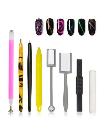 8 Pieces Nail Magnet Tool Set  Double-head Flower Design Nail Magnet Pens Magnet Stick 3D Magnetic Cat Eye Gel Polish Nail Art  for DIY 3d Magnetic  Salon  Studio or Home
