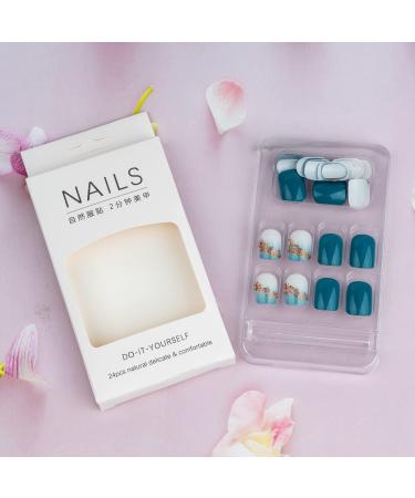 Blue Short Square Press on Nails with White Gradient | 24PCS Full Cover Acrylic Fake Nails for Women - Buy Online on GoSupps.com