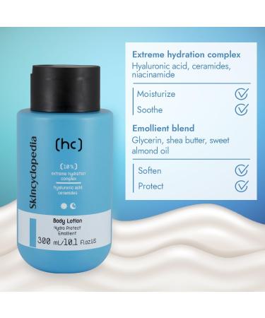 Skincyclopedia 10% Hyaluronic Acid Body Moisturiser with Glycerin Niacinamide Ceramides Shea Butter and Almond Oil - Firming Body Lotion - Powerful Hydrating Body Cream for All Skin Types 300ml - Buy Online on GoSupps.com