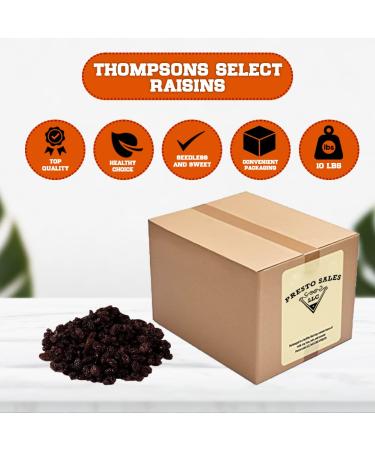 South African Thomson Select Seedless Raisins 10 lbs. Pack - Vegan, No Added Sugar, Energy-Boosting Snack with Boron - Luscious by Presto Sales LLC - Buy Online on GoSupps.com