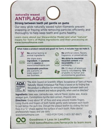 Tom's of Maine Antiplaque Flat Floss Spearmint - 32 Yards | Eco-Friendly Dental Care for Healthier Gums - Buy Online on GoSupps.com