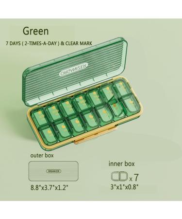 AM/PM Pill Organizer 7-Day Weekly Pill Box with 14 Compartments | Travel Medicine Organizer (Green) for Twice a Day Use - Buy Online on GoSupps.com