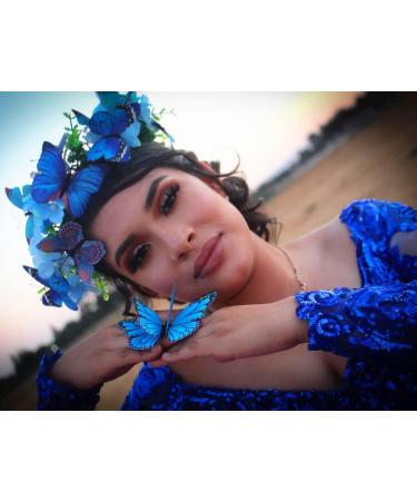 Navy Blue Butterfly Crown Headband | Floral Garland Hair Wreath - Buy Online on GoSupps.com