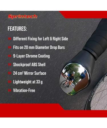 Sprintech Road Drop Bar Rearview Bike Mirror - Pair Dropbar (Black) | Safety Bicycle Mirror - Buy Online on GoSupps.com