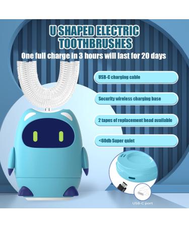 Kids U-Shaped Ultrasonic Electric Toothbrush with 2 Heads | 3 Modes, Smart Timers | Best Gift for Ages 2-12 | Robot-Blue - Buy Online on GoSupps.com