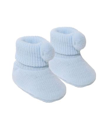Soft Touch Newborn Baby Boys Girls Pom Booties Knitted Bootees Cute NB-3 Months S408 (Sky Blue)