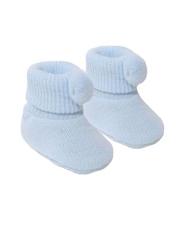 Royal Icon Newborn Baby Booties 0-3 Months Baby Boys Girls Pom Pom Booties Adorable Warm Soft Stylish Bootees Ideal for Indoor and Outdoor Use RI408 3 Months Sky Blue