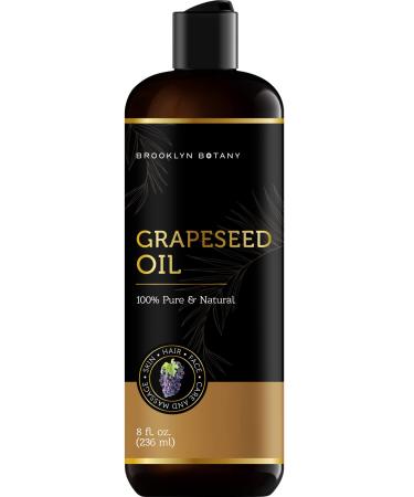 Brooklyn Botany Grapeseed Oil for Skin  Hair and Face   100% Pure and Natural Body Oil and Hair Oil - Carrier Oil for Essential Oils  Aromatherapy and Massage Oil   8 fl Oz 8 Fl Oz (Pack of 1)